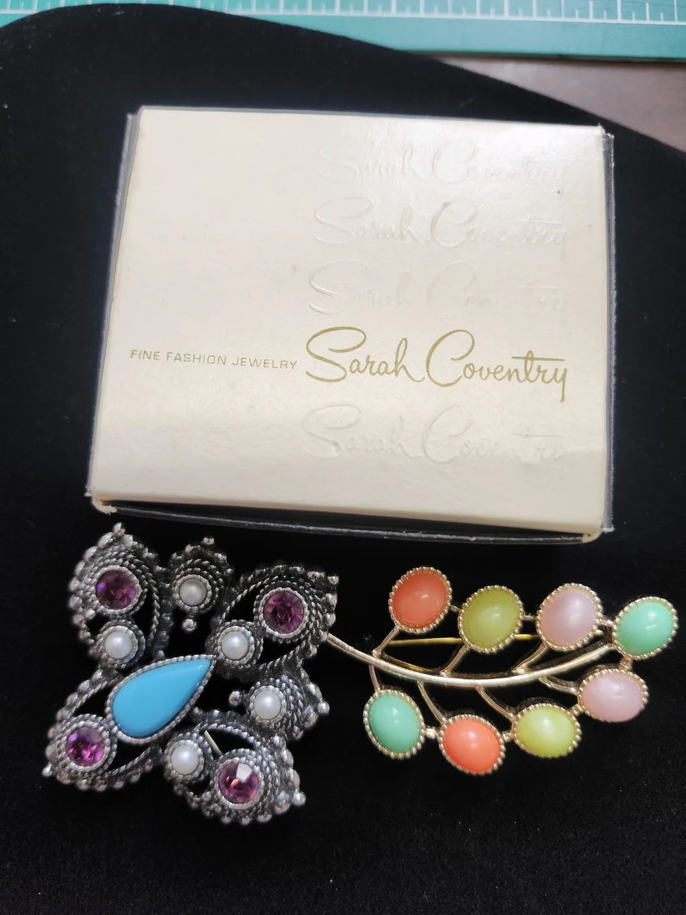 Sarah Coventry Gold Pearl Floral Brooch Trio with Multicolor Lot Of 3